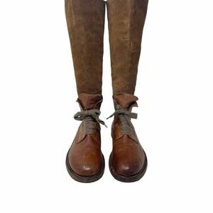 Brunello Cucinelli Brown Leather and Suede Tall Lace-Up Boots